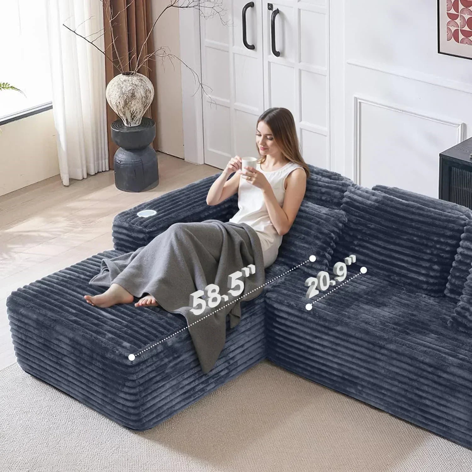 Cloud Sectional Couch with L Shape Chaise Modern Modular Sofa with Deep Seat Built in Cup Holder