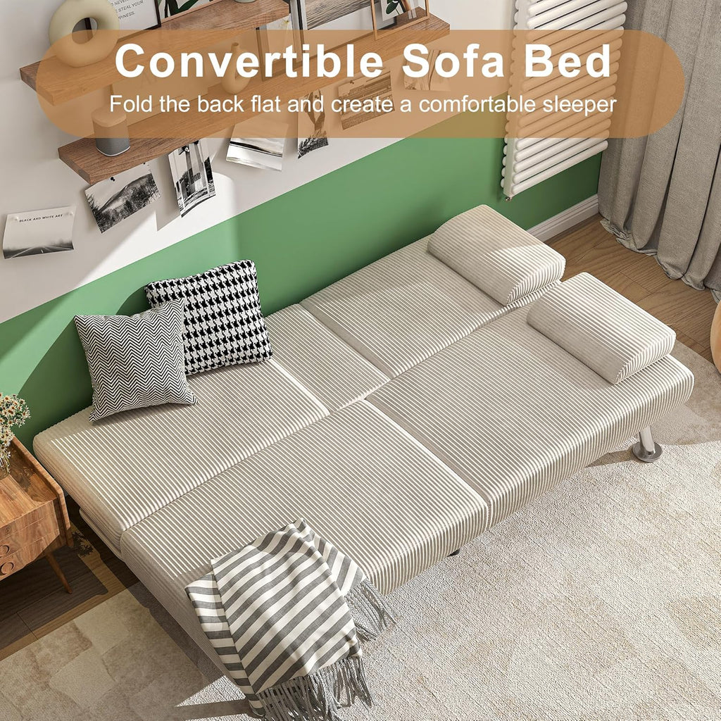 Shahoo Modern Linen Upholstered Convertible Folding Futon Sofa Bed with Removable Armrests