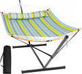 SUNCREAT Double Portable Hammock with Stand 2 Person Hammock with Curved Spreader Bar