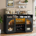 Sideboard 54-inch kitchen cabinet with LED lights and arched glass doors tall bar cabinet