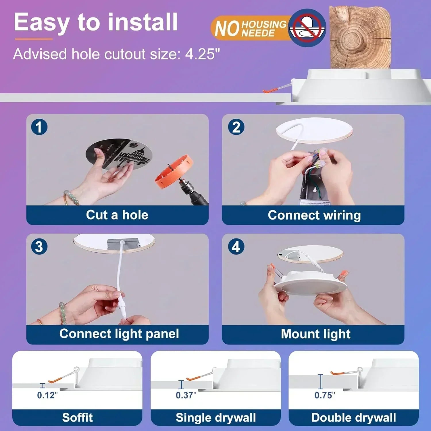 Smart Recessed Lighting 4 RGBCW Color Changing 12W LED Downlight with Junction Box