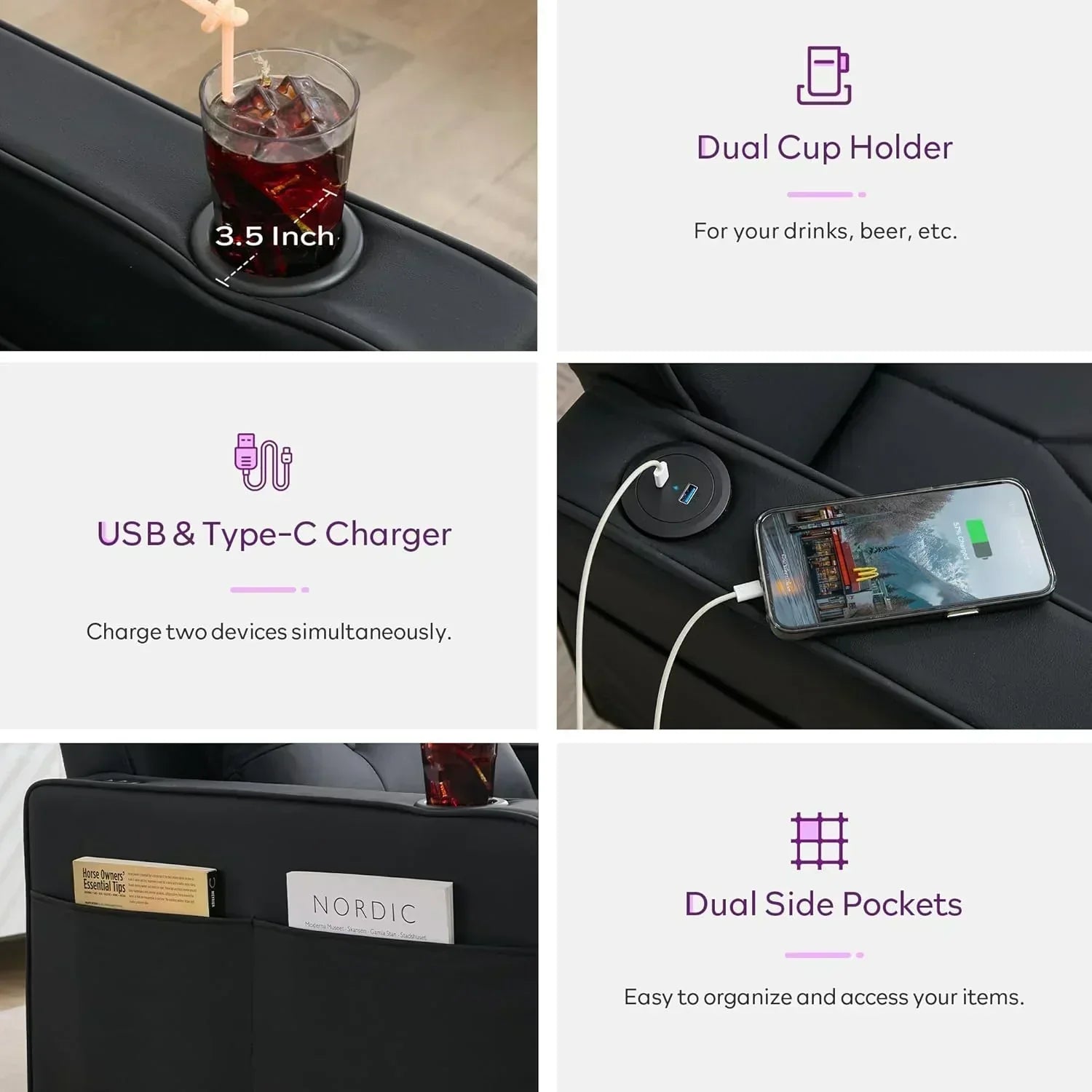 Adult Convertible Sleeper Chair Bed 3-in-1 Pull-Out Sofa Bed with USB/Type-C Ports Cup Holders