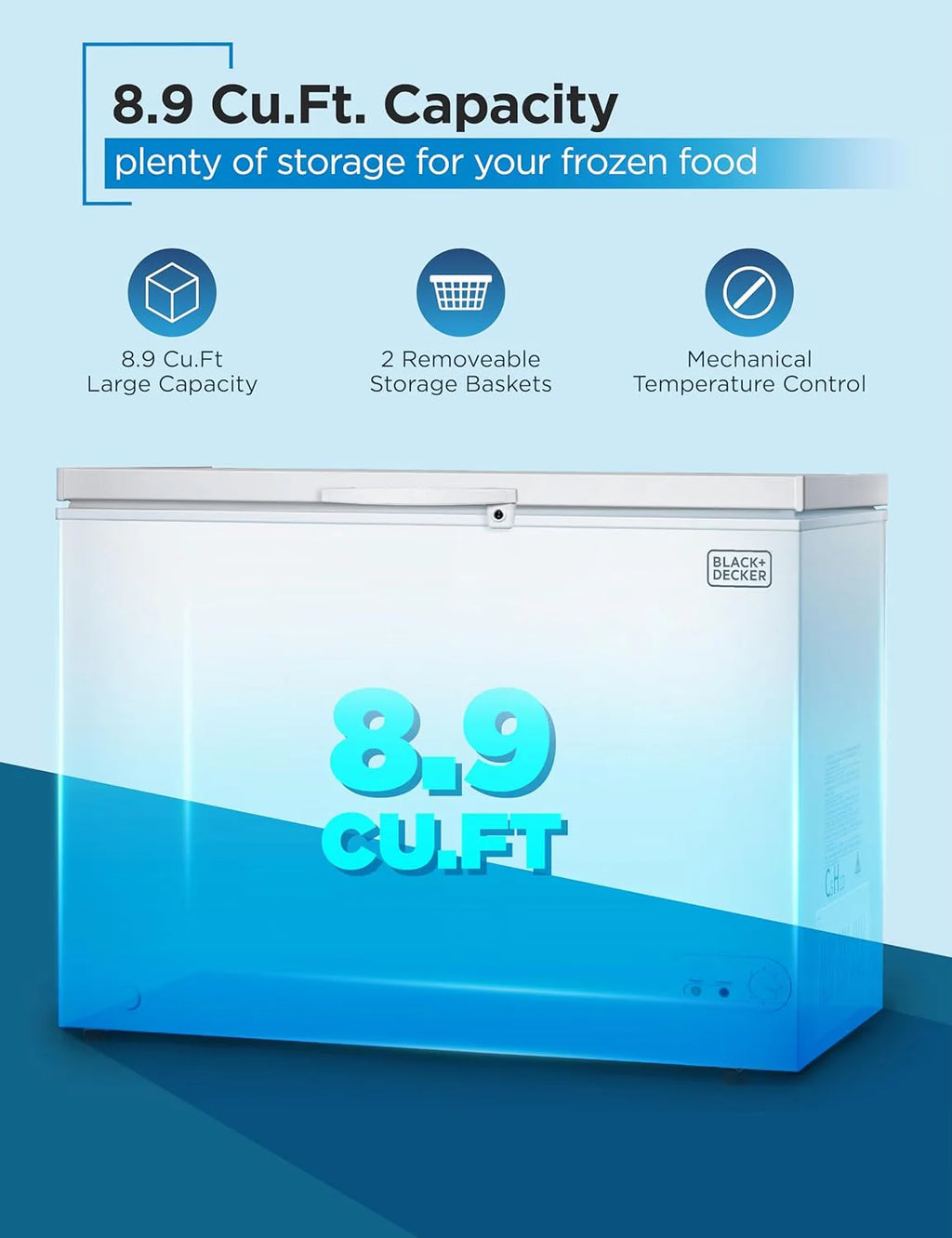 BLACK+DECKER 2.0 Cu. Ft. Compact Chest Freezer, Deep Freezer Holds Up To 70 Lbs. of Frozen Food