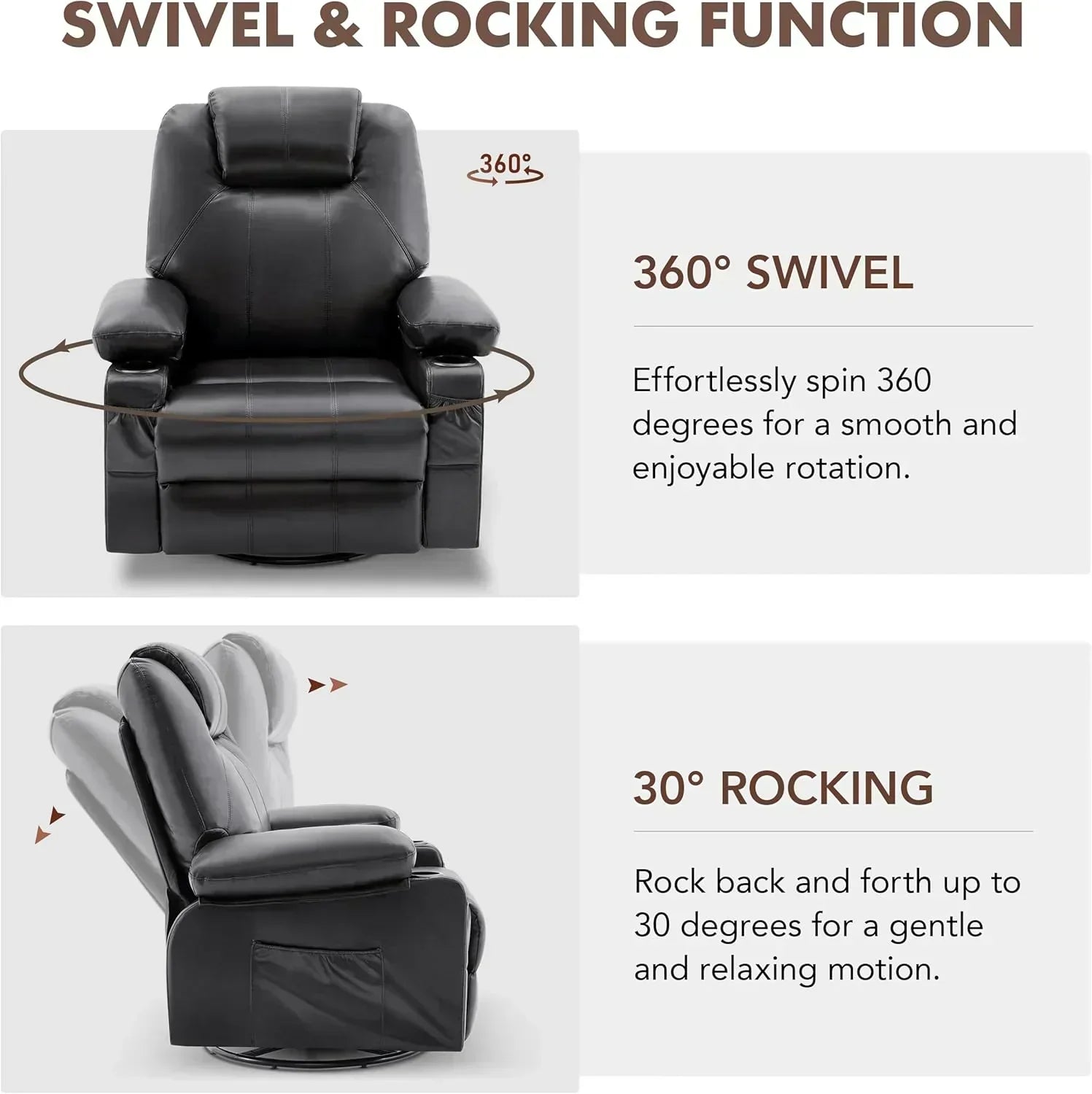Large Swivel Rocking Recliner with Massage Function 360 Degree Swivel Rocking Single Sofa