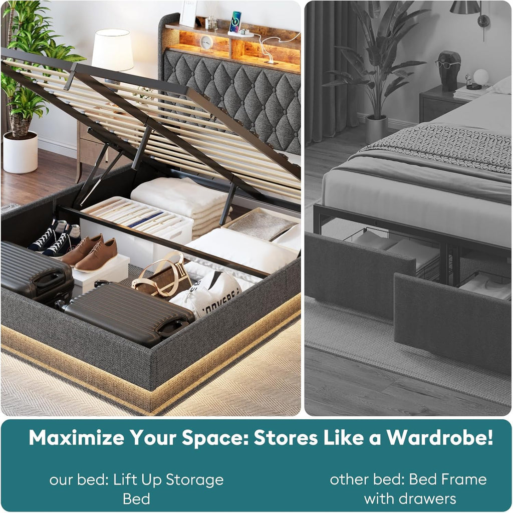 Queen Bed Frame Storage Lift Up Queen Size Bed Frame Headboard Upholstered Platform Bed