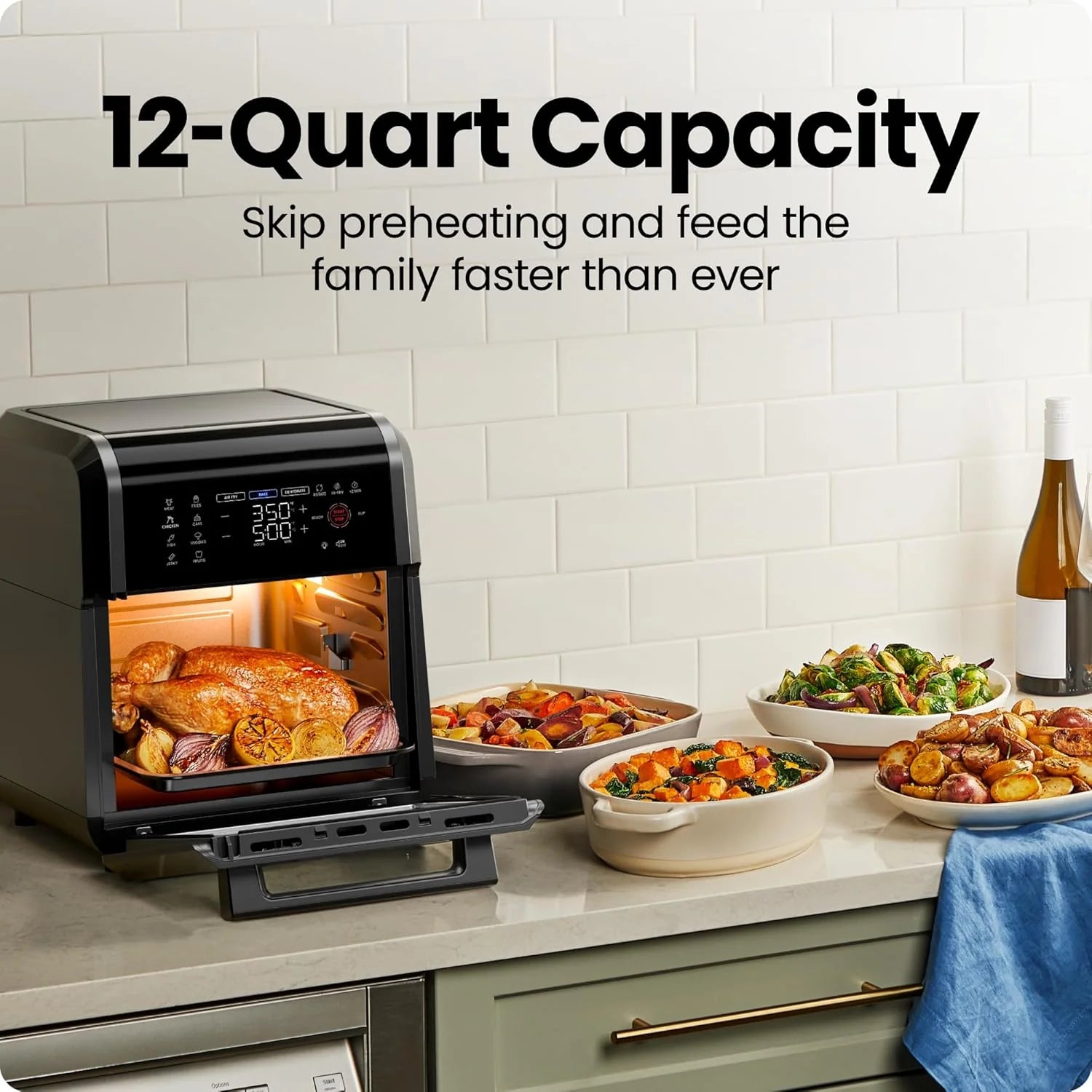 Chefman Compact 6.3-Quart Digital Air Fryer with Rotisserie, Dehydrator, and Convection Oven, 8 Touchscreen Presets