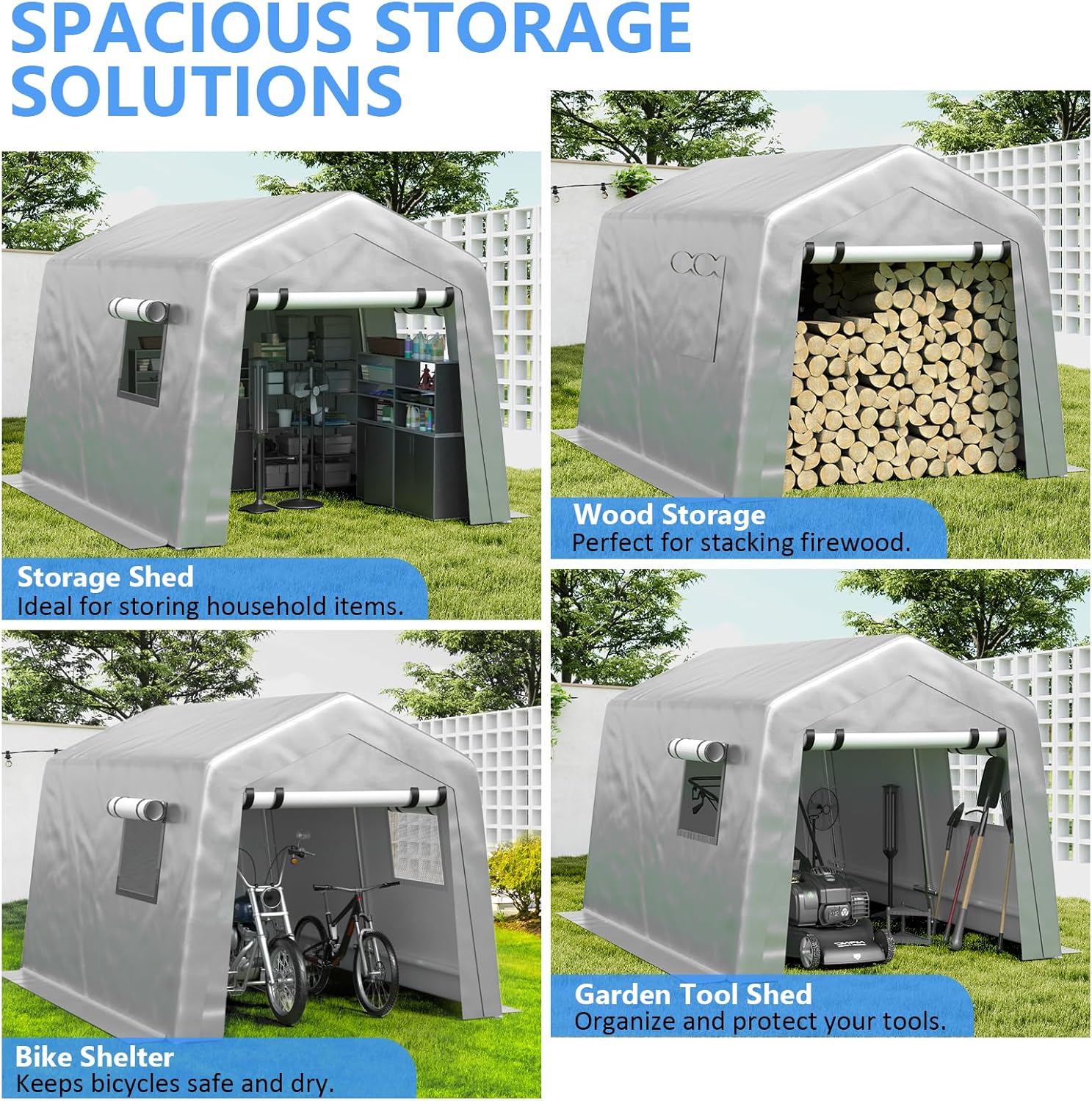 6x8 ft Heavy Duty Carport Tent Portable Garage Removable Side Walls Four Seasons Tarpaulin