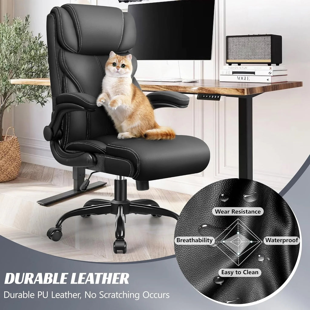 Office Chair Large High-Foot Computer Desk Chair, Breathable Leather Chair Lumbar Support Rotating Computer Chair