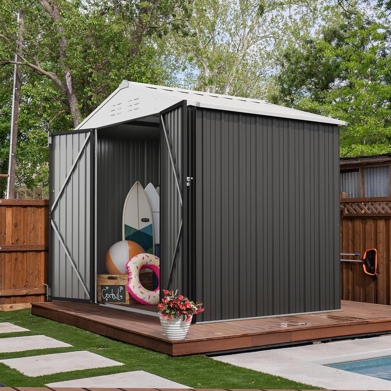 Devoko Outdoor Storage Shed Lockable Metal Garden Shed Steel Anti-Corrosion Storage House