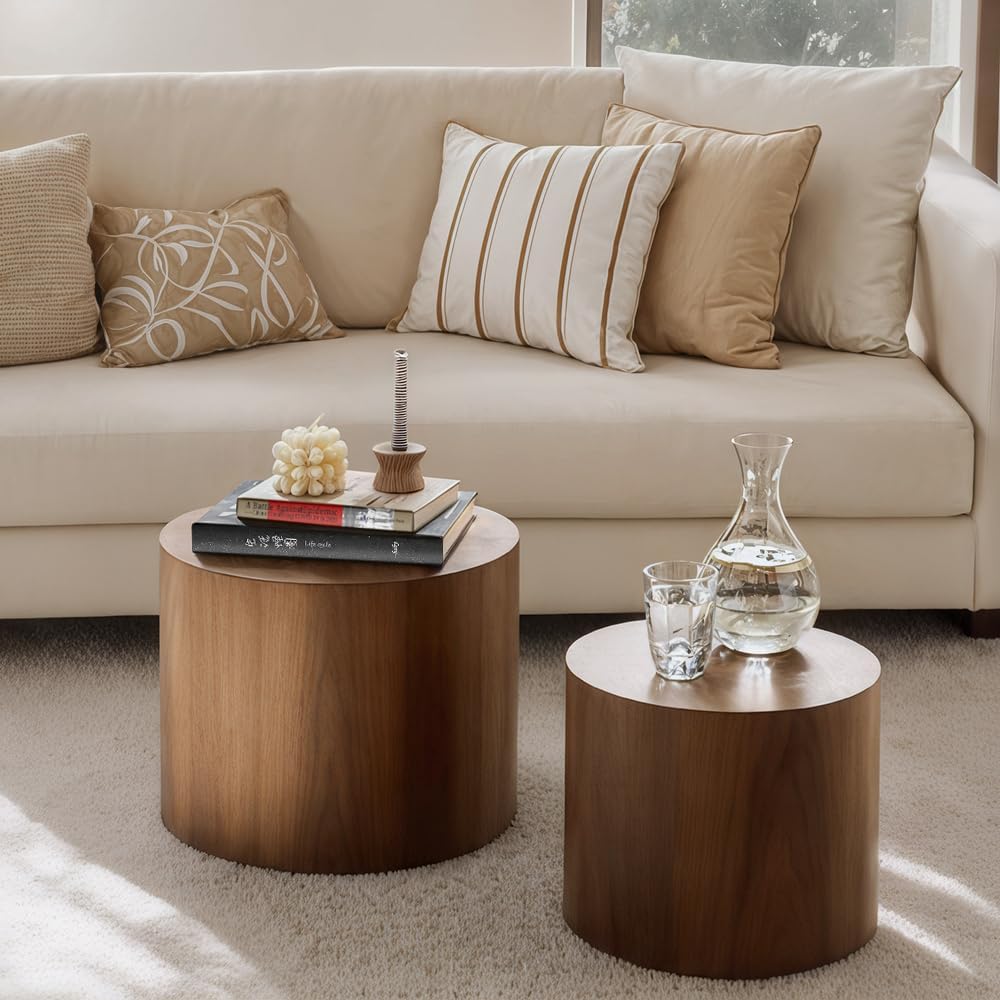 Nesting Coffee Table Set of 2 Modern Round Coffee Table with Non-Slip Feet Circle Accent Tables