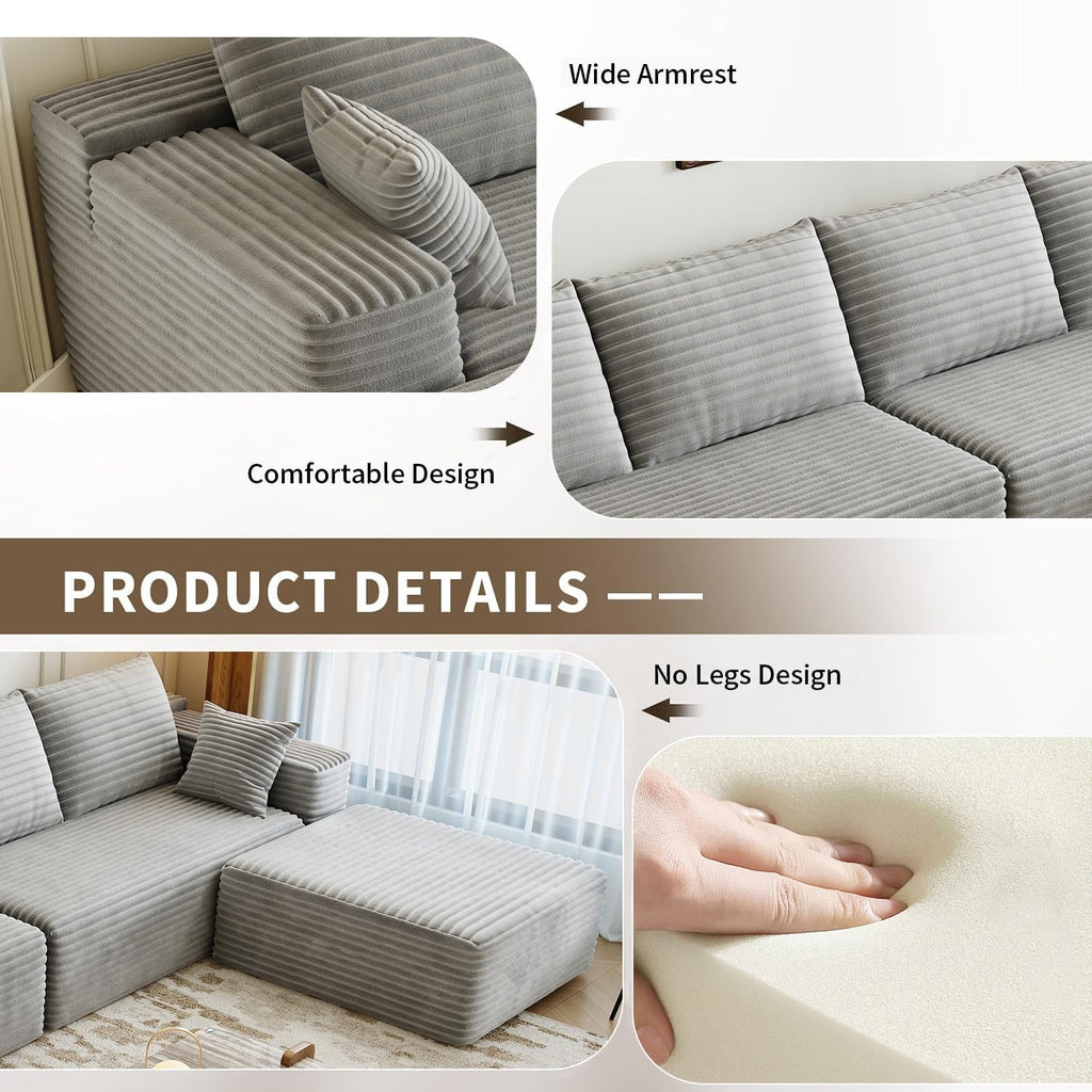 107.5 Cloud Modular Sectional Sofa Couch with L-Shape Chaise,Modern Minimalist Upholstered Couches