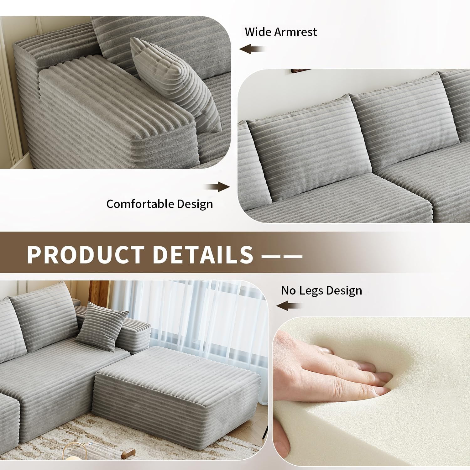 107.5 Cloud Modular Sectional Sofa Couch with L-Shape Chaise,Modern Minimalist Upholstered Couches