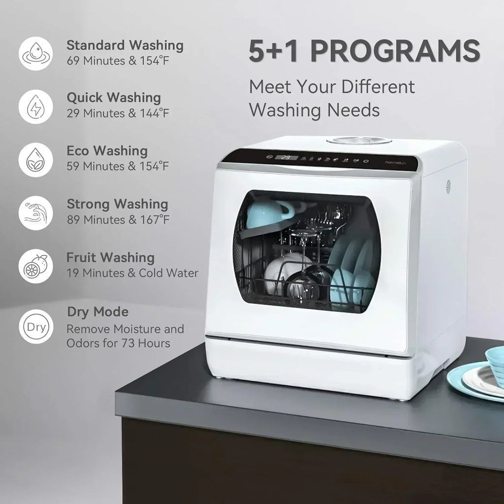 Hermitlux tabletop dishwasher 7 wash programs portable mini dishwasher