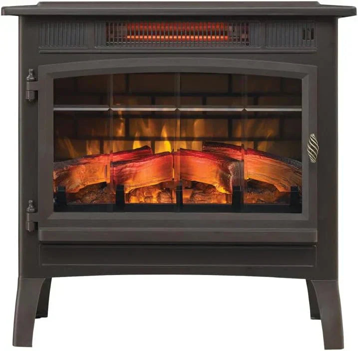 Freestanding Electric Fireplace Stove Heater with 3D Flame Effect for 1000 Sq. Ft