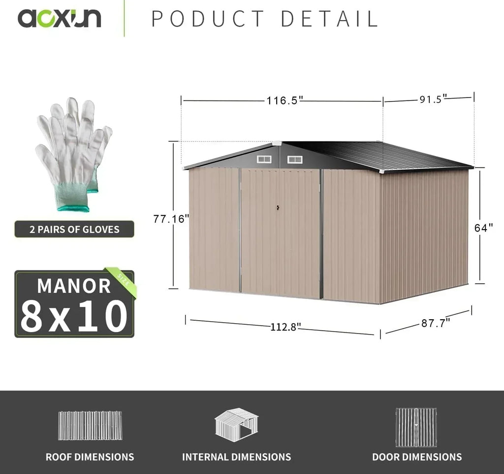 Aoxun 6.2x4 FT Shed Outdoor Storage Shed Metal Garden Shed Sloping Roof Tool Shed Bike Shed