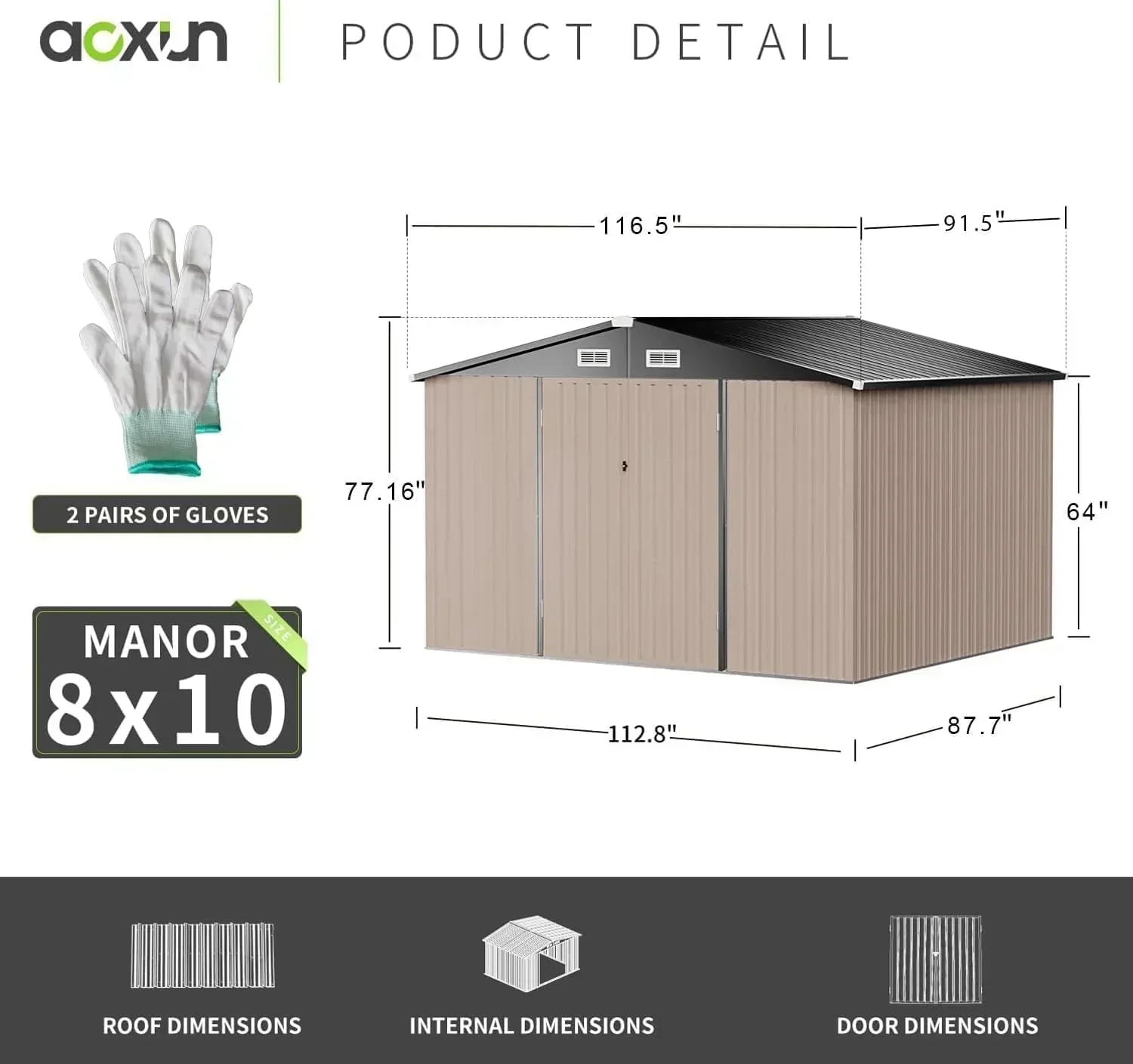 Aoxun 6.2x4 FT Shed Outdoor Storage Shed Metal Garden Shed Sloping Roof Tool Shed Bike Shed