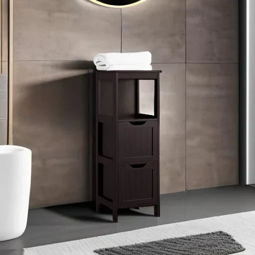 Bathroom Floor Cabinet Wooden Storage Cabinet with 2 Drawers Multifunctional Side Organizer Rack