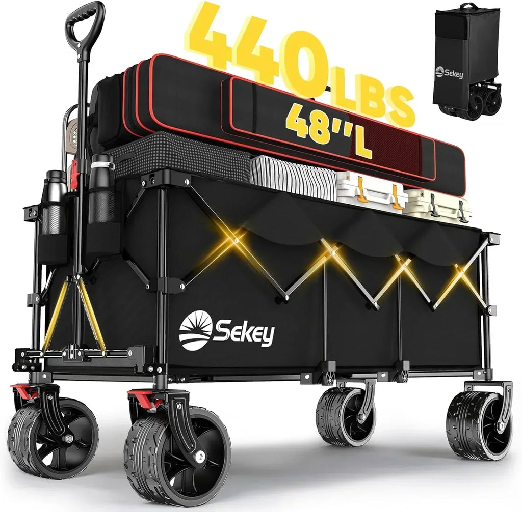 Sekey 48 Inch Long Foldable Extended Travel Cart 440 Lbs Folding Multi-Purpose Garden Cart
