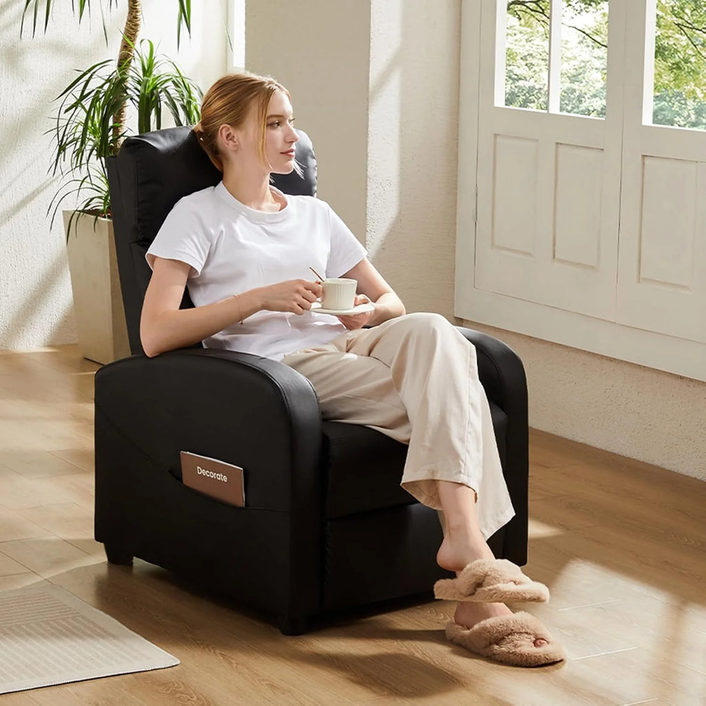 Sweetcrispy Massage Recliner Chair for Adults, Adjustable Home Theater Seating with Lumbar Support for Living Room, Modern Fabric Reclining, Pure Black