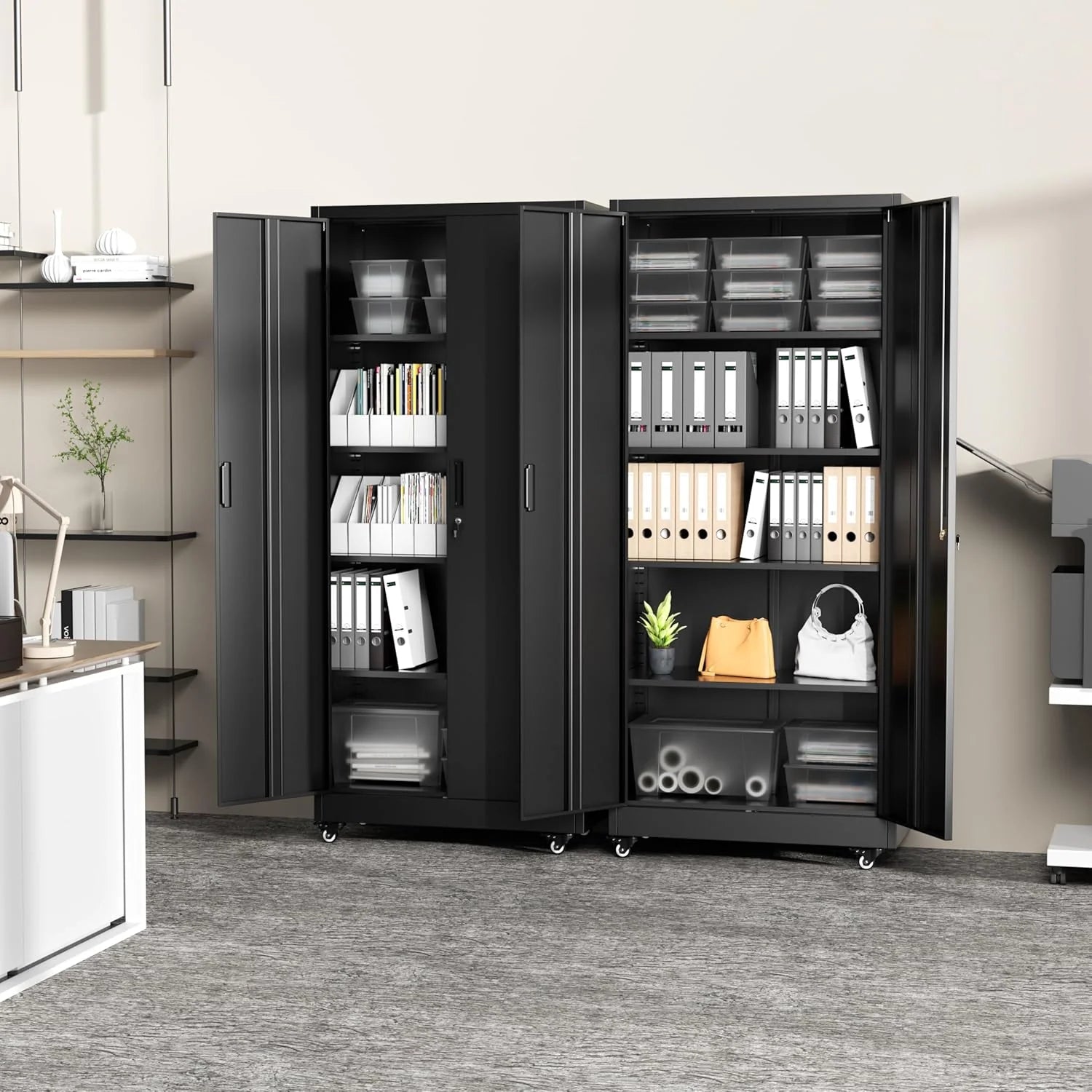 Greenvelly Metal Storage Cabinet, 72 Black Locking Metal Cabinet with 2 Doors and 4 Adjustable Shelves, Lockable Garage Storage Cabinets for Home Office, Garage, Kitchen, Living Room