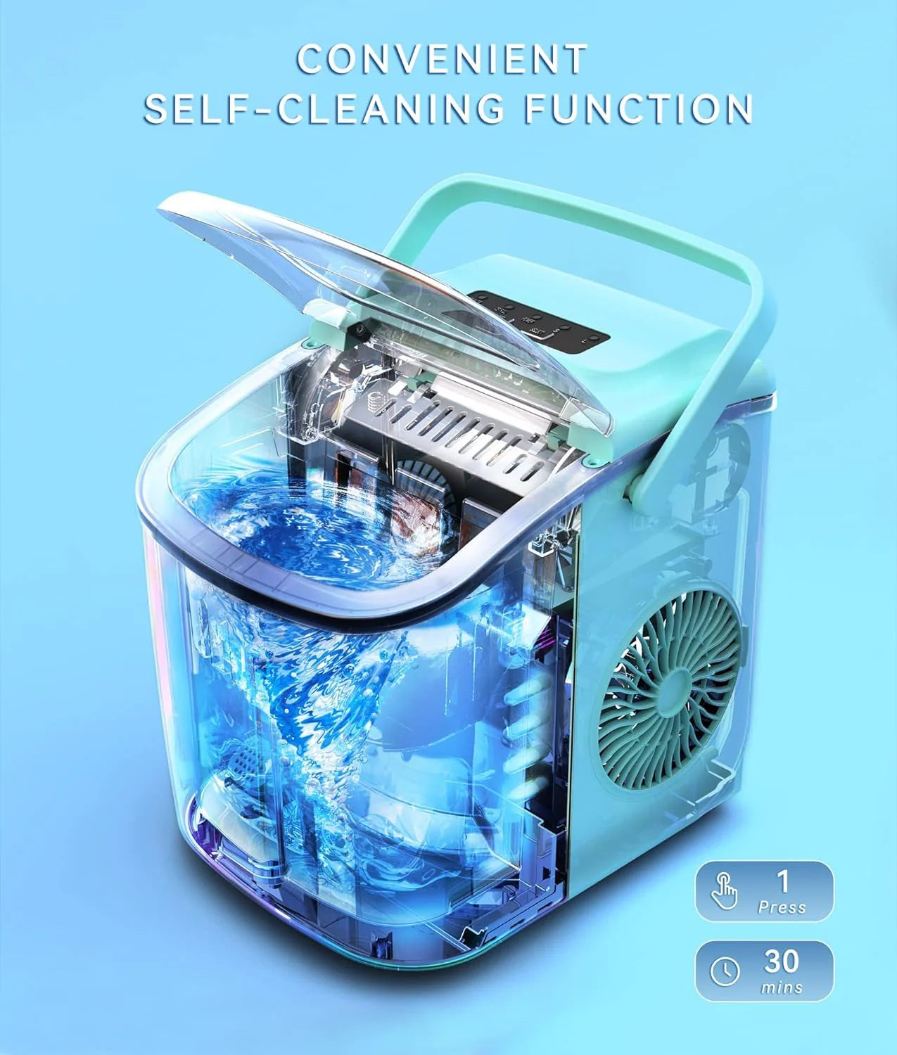 ecozy Portable Ice Maker Countertop, 9 Cubes Ready in 6 Mins, 26 lbs in 24 Hours, Self-Cleaning Machine