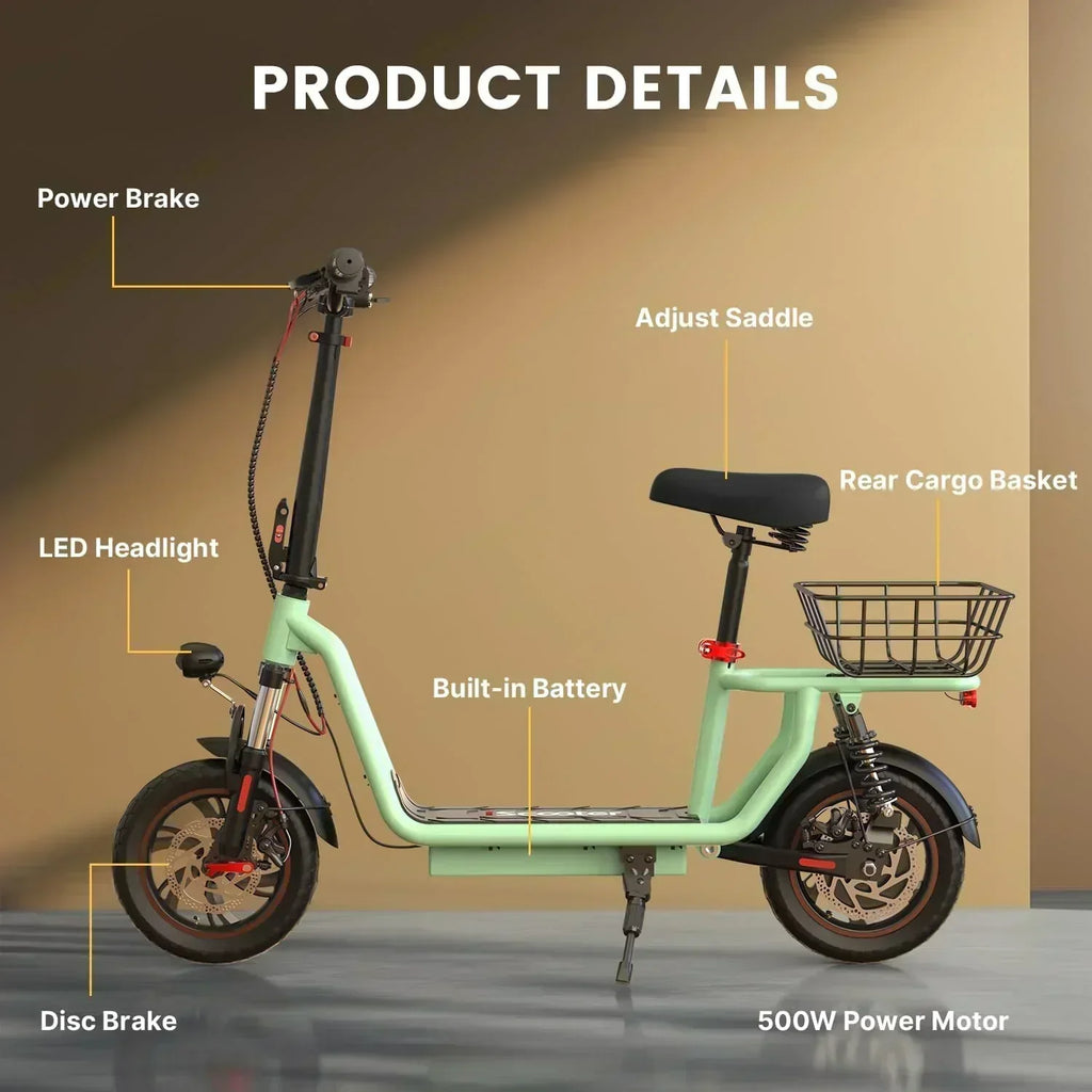 iScooter electric scooter with seat 28/19/15.6 mph top speed dual suspension scooter