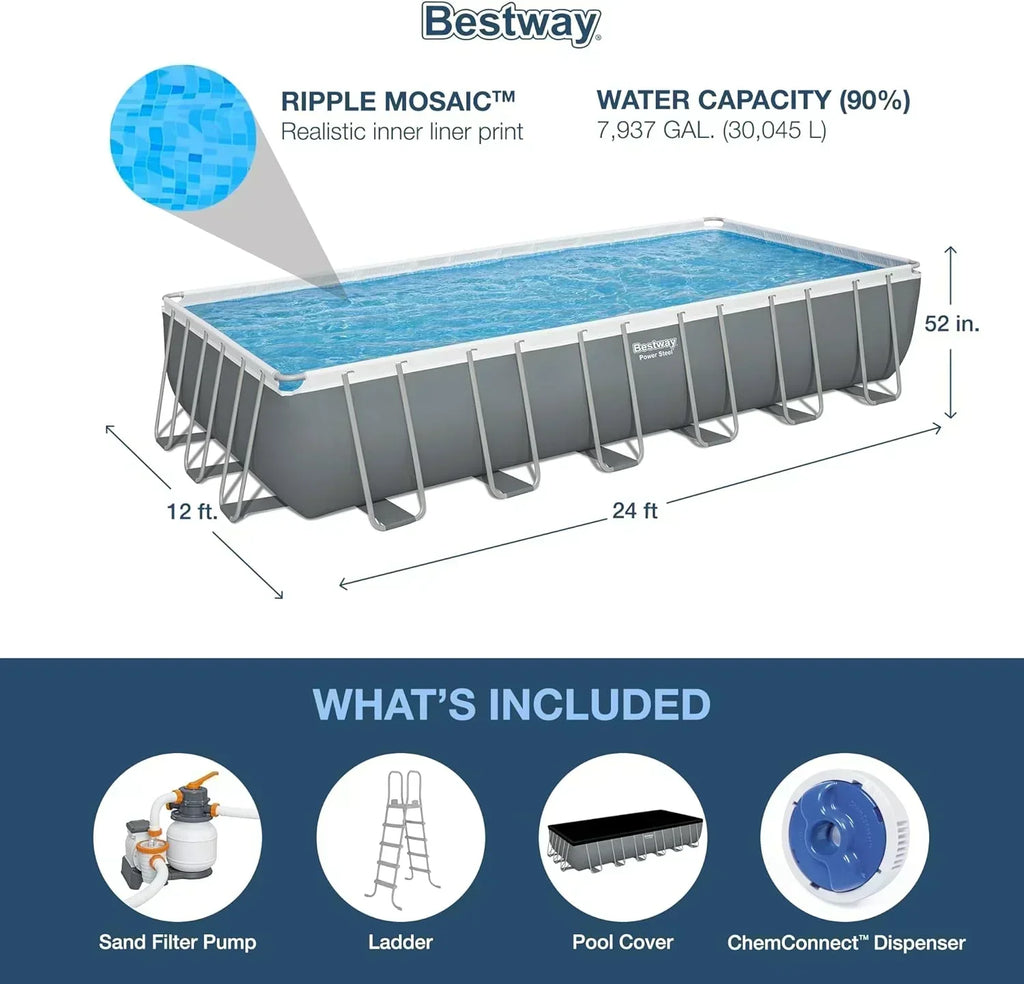 Power Steel 14' x 8'2 x 39.5 Oval Above Ground Pool Set Includes 530gal Filter Pump Ladder