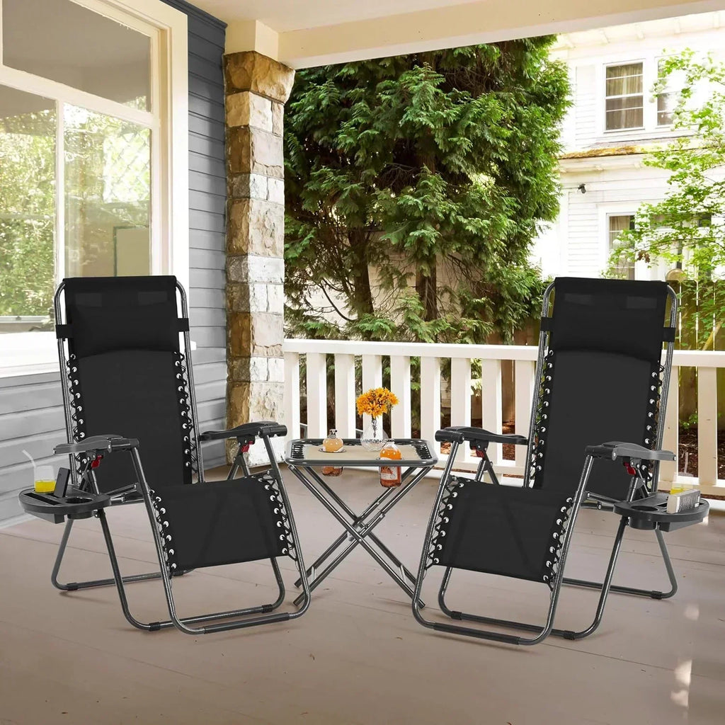 3PCS Zero Gravity Recliner Portable Outdoor Reclining Chair Set Side Table Lounge Chairs