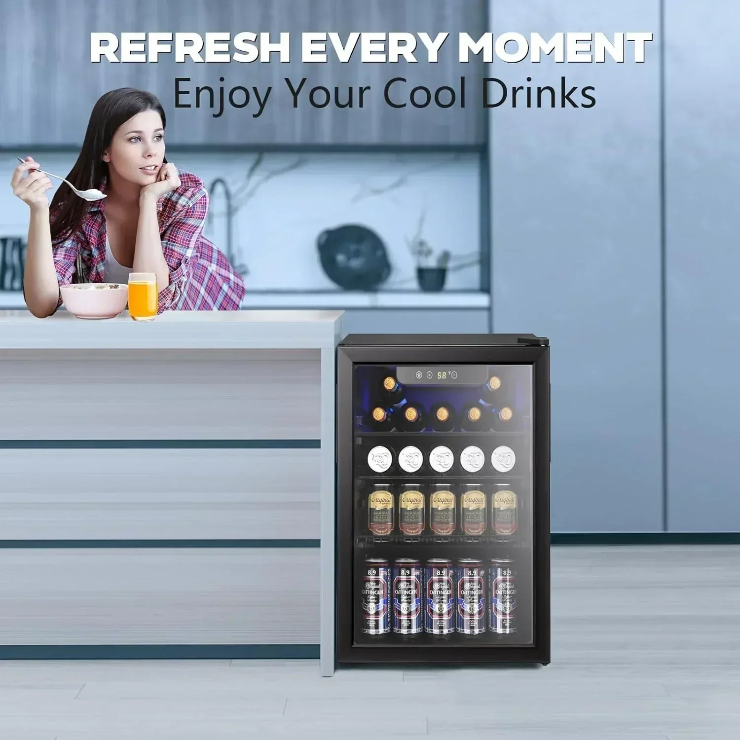 Mini Fridge 130 Can Beverage Refrigerator Cooler Drink Fridge Adjustable Temperature Control