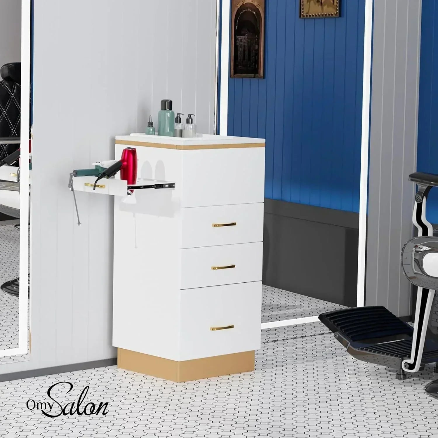 OmySalon Salon Storage Station Barber Stations Beauty Salon Spa Equipment with 3 Drawers