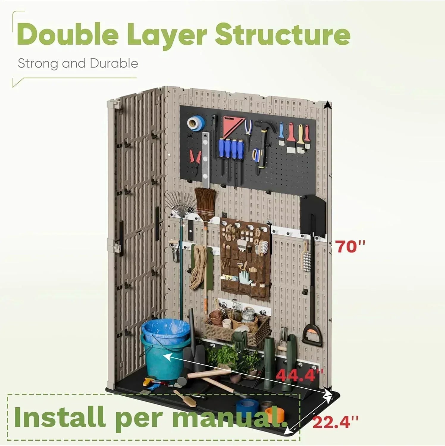 Devoko Outdoor Storage Cabinet 26 Cu Ft with Lockable Doors Horizontal Storage Shed Waterproof