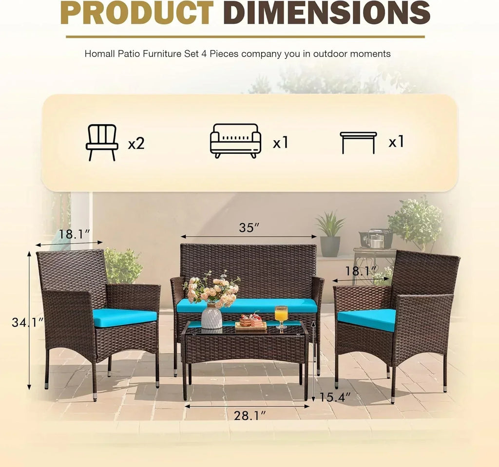 Homall 4-piece outdoor patio furniture set rattan chair wicker set