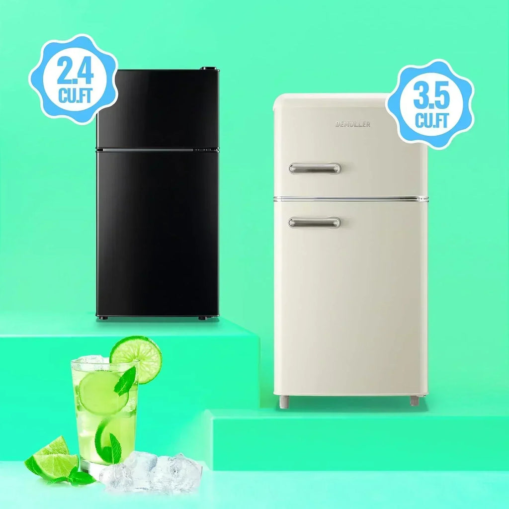 2.4 Cu.Ft Mini Fridge with Freezer Double Door Small Tiny Size Refrigerator with 7 Control Knob