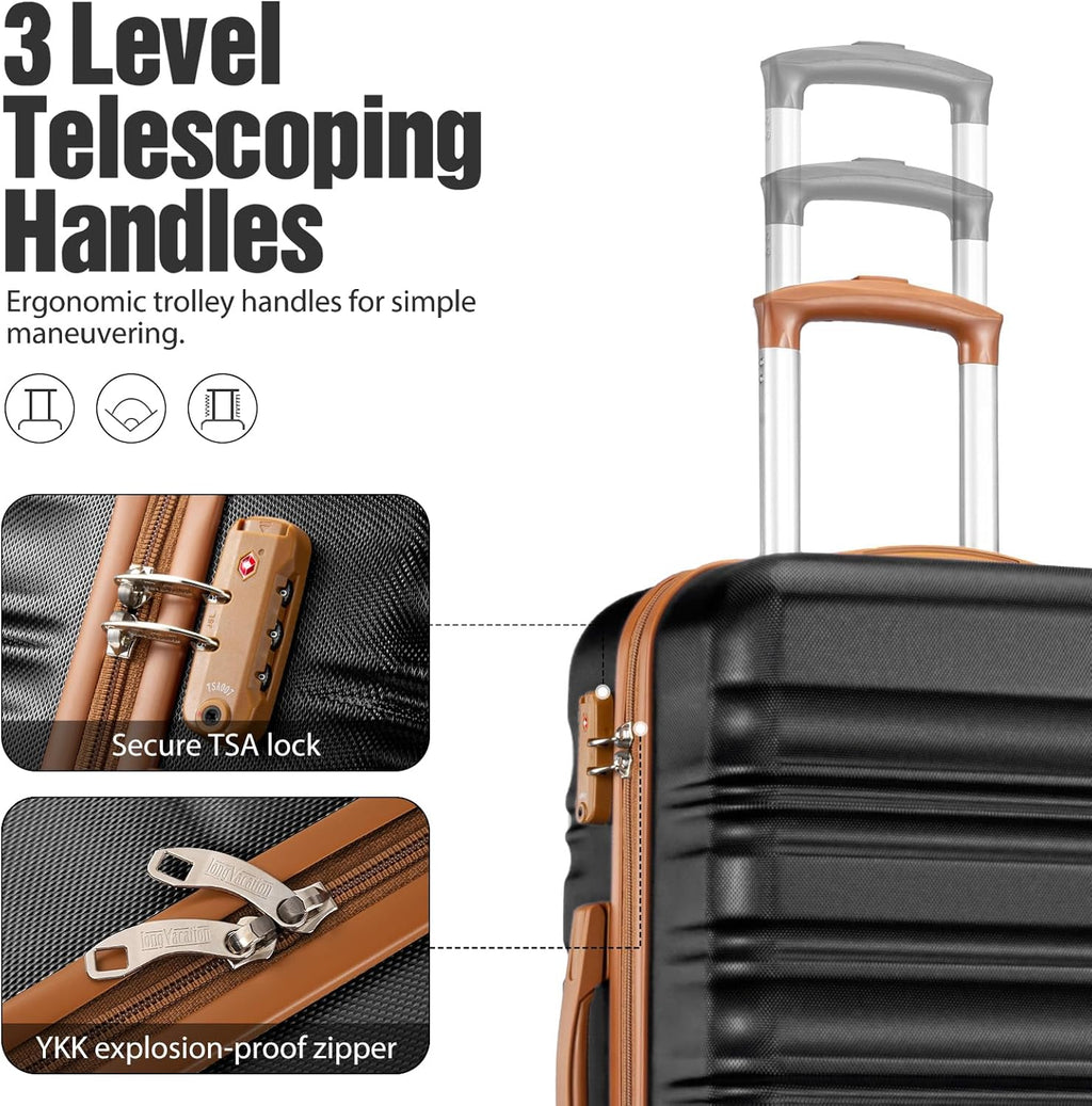 LONG VACATION 6 Piece Luggage Set Carry on Suitcase with ABS+PC hardshell Spinner Wheels