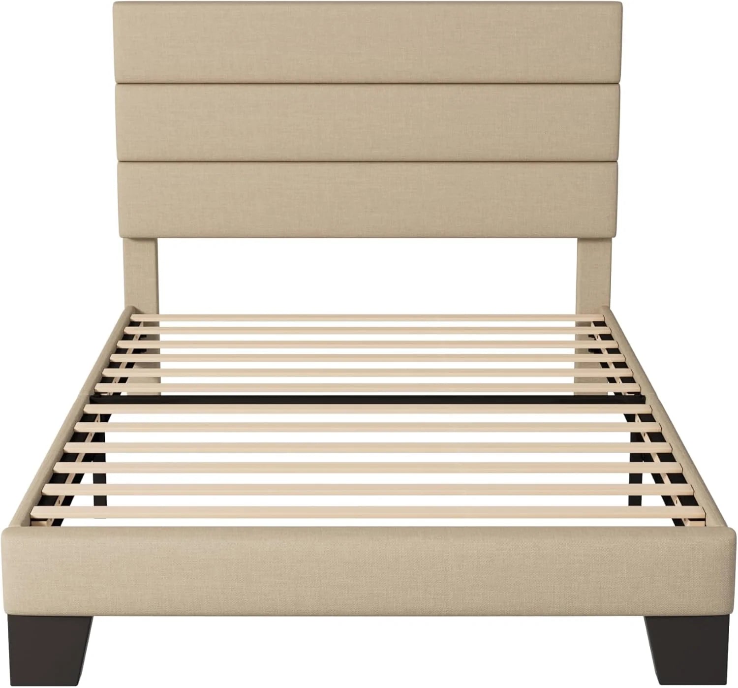 Allewie Queen Size Platform Bed Frame Fabric Upholstered Headboard Wooden Slats Support