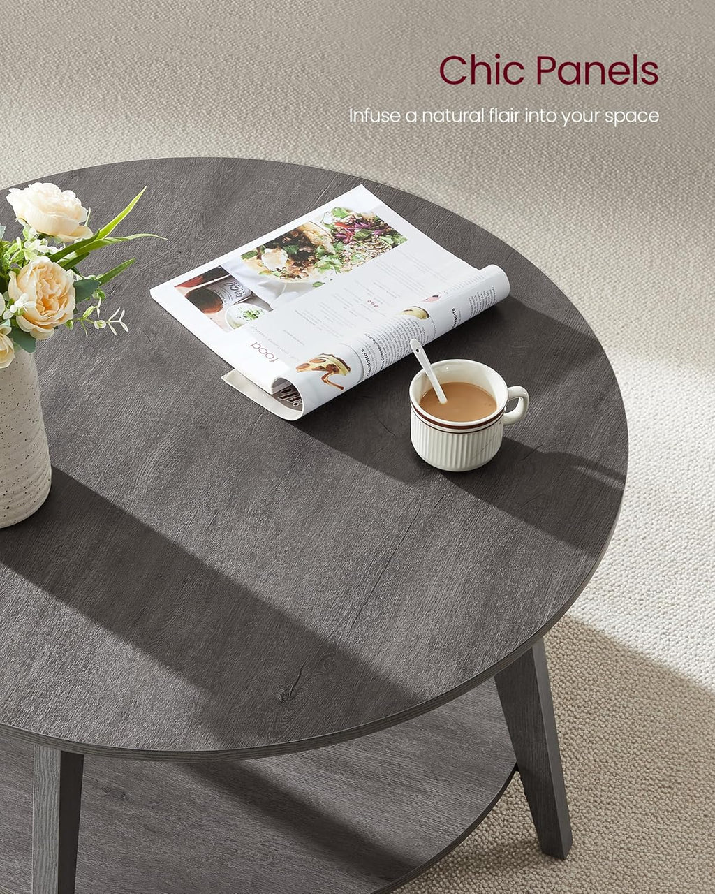VASAGLE Round Coffee Table 2 Tier Coffee Table with Storage for Living Room 31.5 x 17.7 Inches