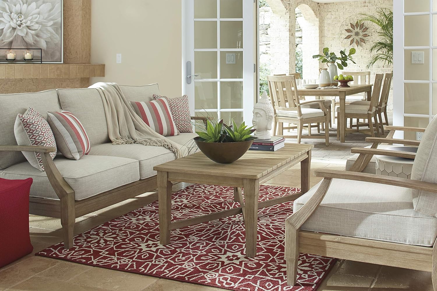 Coastal view outdoor terrace eucalyptus sofa