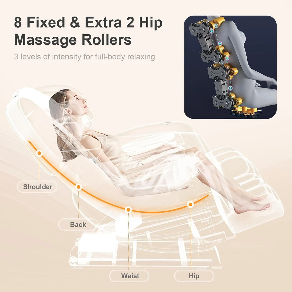 2025 Massage Chair Full Body, Zero Gravity Massage Chair with 10 Fix Rollers, Heating, Foot Massage, Auto Modes, Bluetooth Speaker, Touch Screen Controller (Black & Brown)