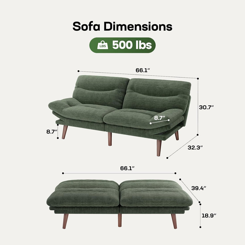 Futon Sofa Bed Futon Sofa Adjustable Back Armrests Converts to Small Sleeper Sofa Bed