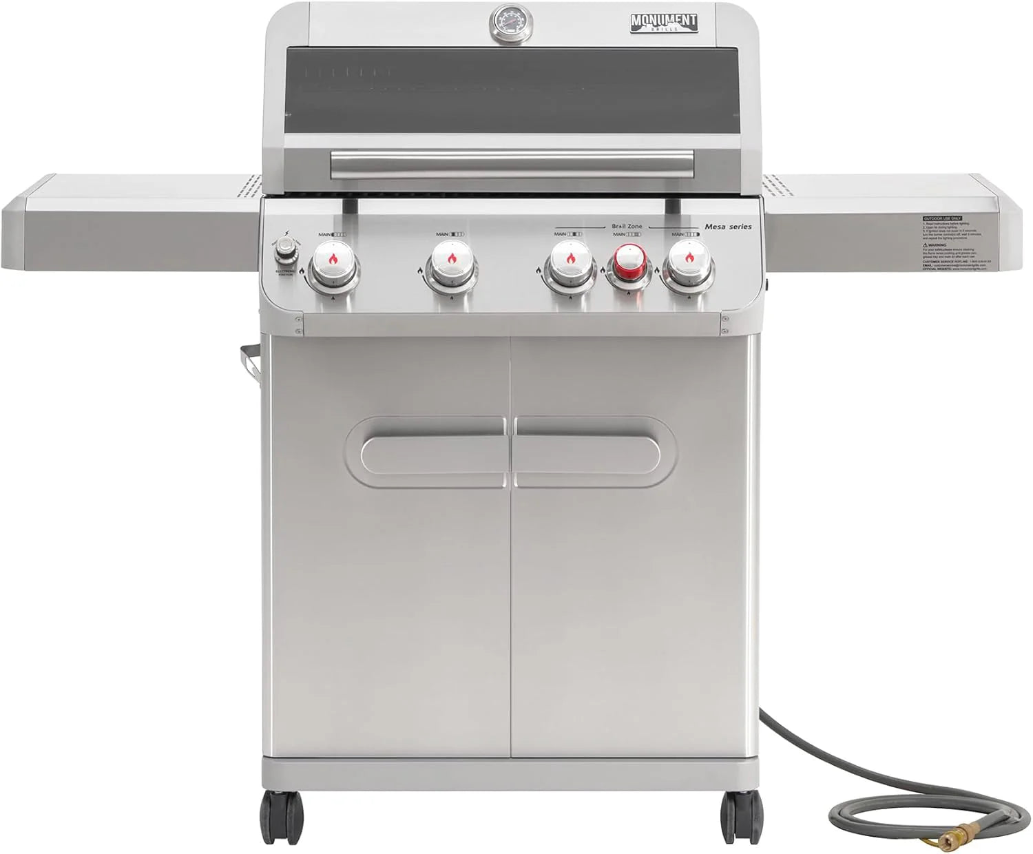 Monument Grills 4+1 Burner Natural Gas Grill with Natural Gas Hose, 50,000 BTU Stainless