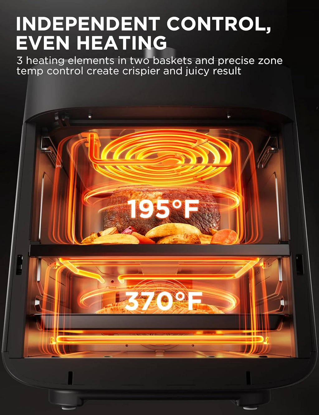 Dual Basket Air Fryer Oven 11 Quart 8 in 1 Functions Clear Window Smart Sync Finish