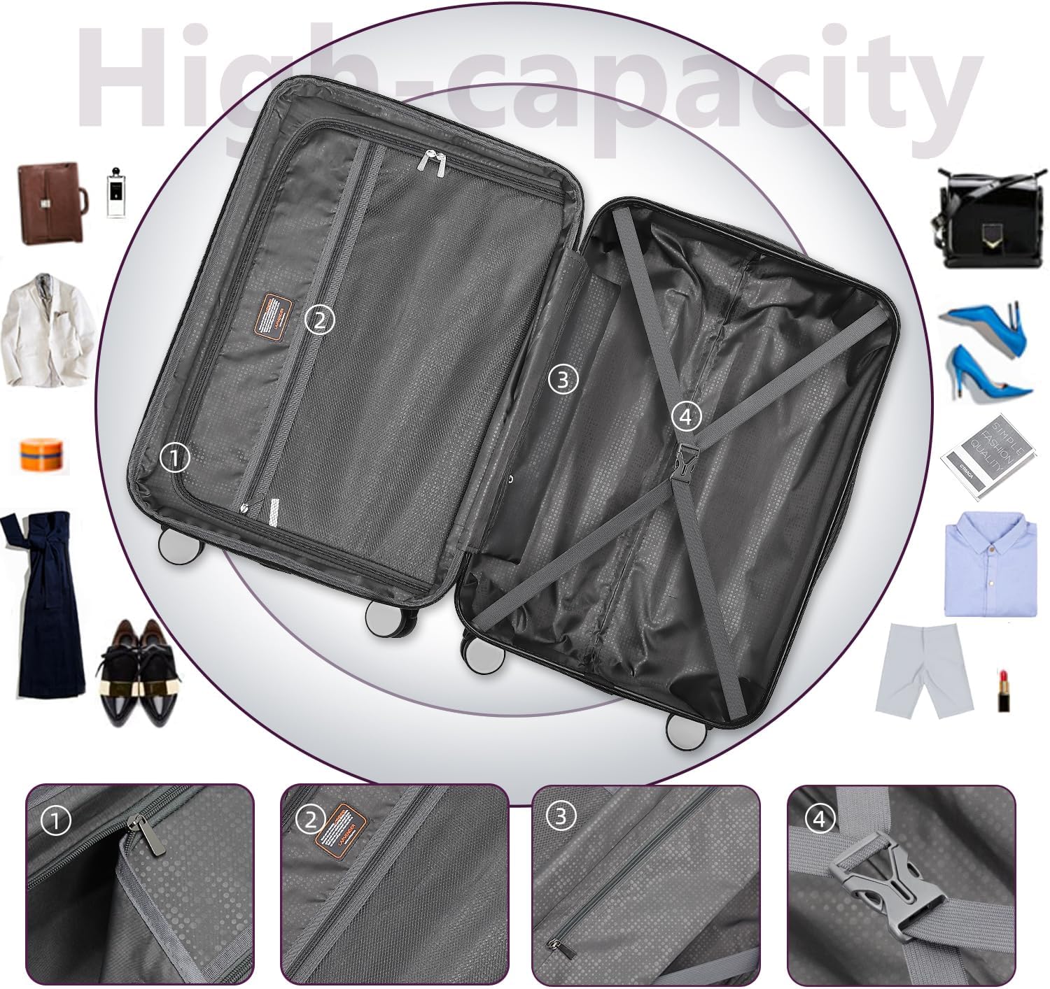 Luggage 6-piece hardshell expandable suitcase lightweight travel carry-on luggage set