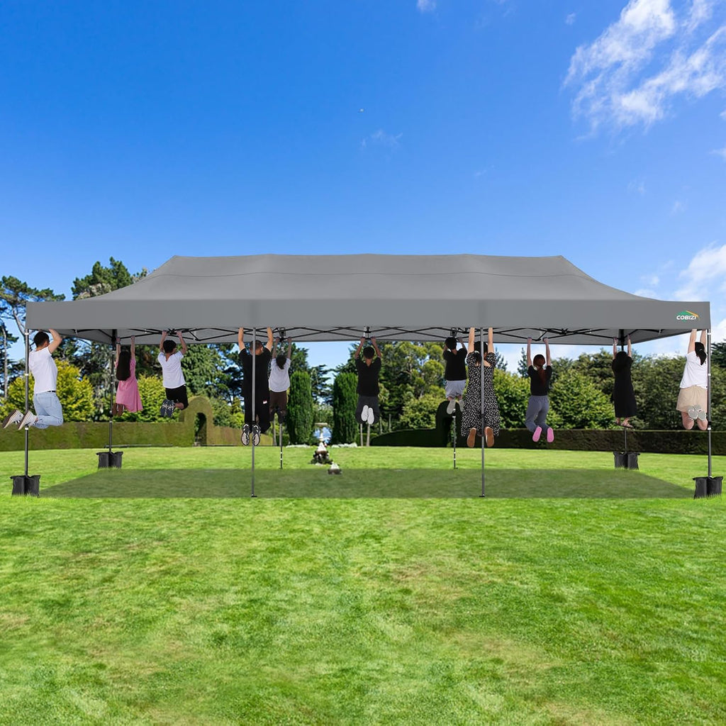 COBIZI 10x20 Heavy Duty Pop up Canopy Tent with 6 sidewalls Easy Up Commercial Outdoor Canopy Wedding Party Tents for Parties All Season Wind & Waterproof Gazebo with Roller Bag,Black(Frame Thickened)