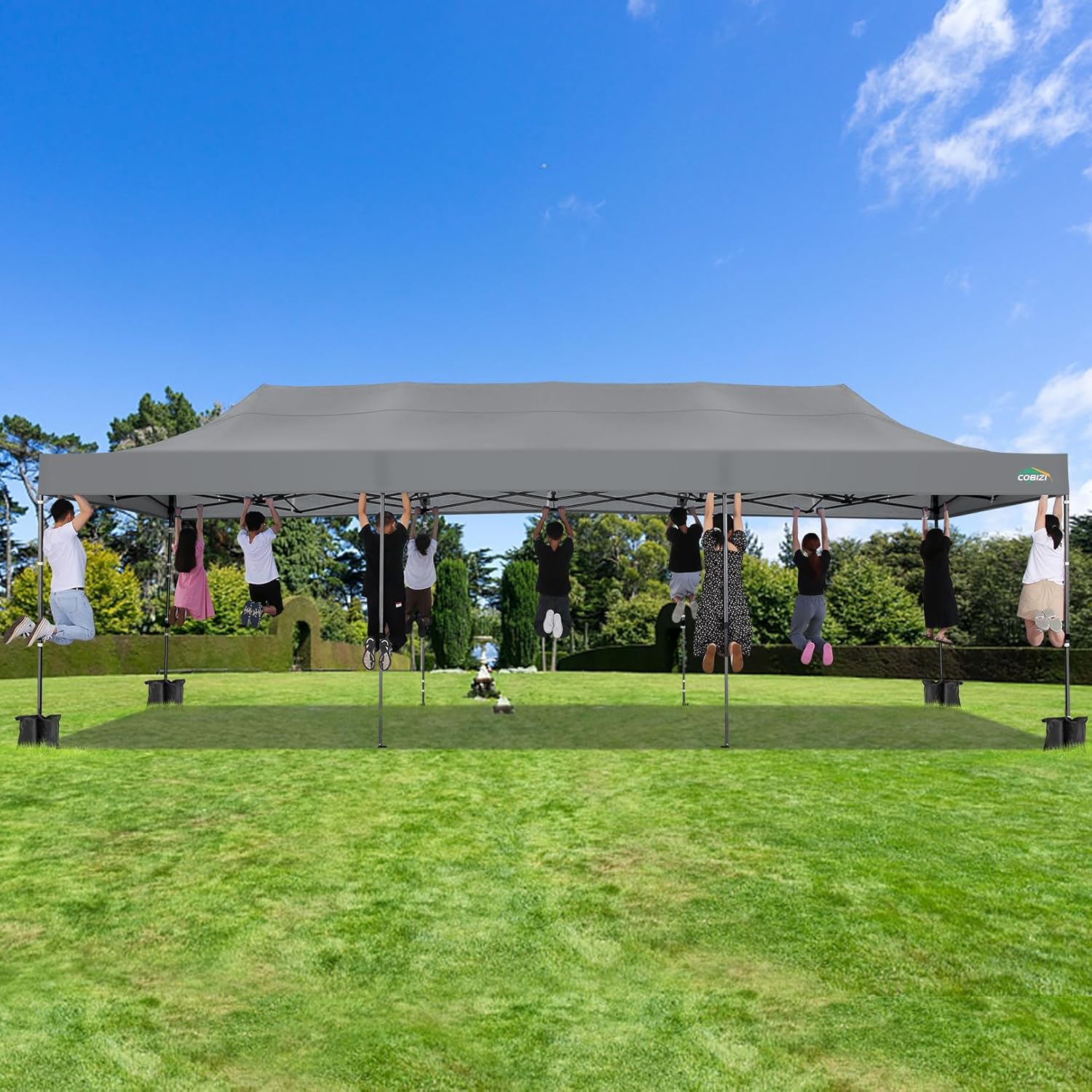 COBIZI 10x20 Heavy Duty Pop up Canopy Tent with 6 sidewalls Easy Up Commercial Outdoor Canopy Wedding Party Tents for Parties All Season Wind & Waterproof Gazebo with Roller Bag,Black(Frame Thickened)