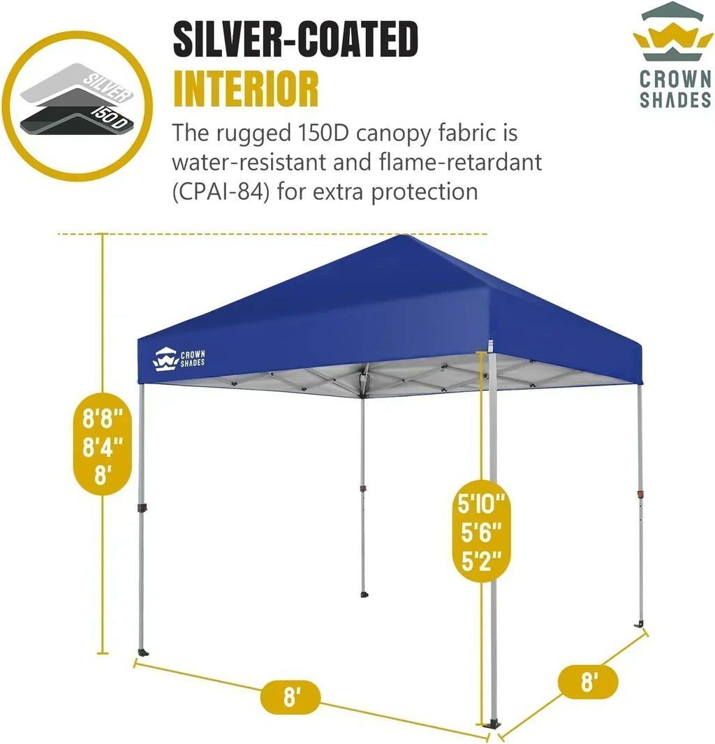 10x10 Pop-Up Awning One-Click Installation Beach Tent Outdoor Sunshade Silver Coated Top