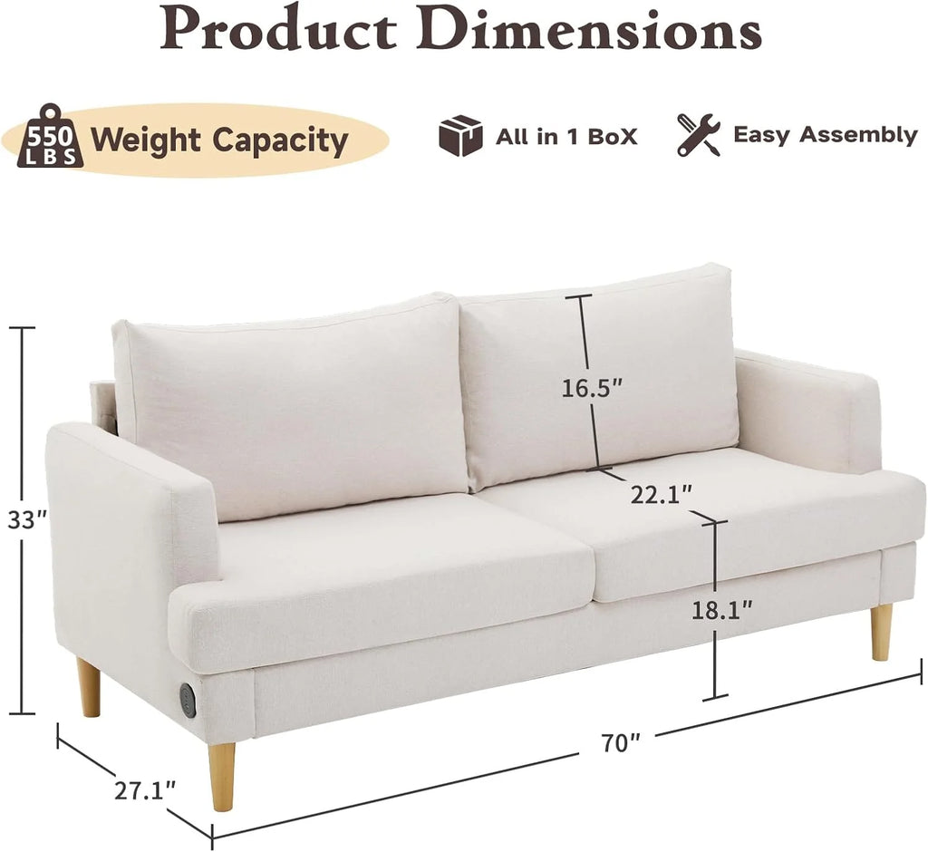 Loveseat Sofa Couch for Living Room USB Type C Ports Dark Gray Upholstered Small Couches