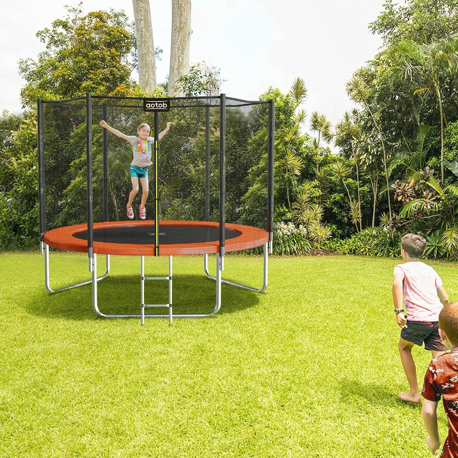 AOTOB 8FT 10FT 12FT 14 FT 15FT Trampoline with Safety Enclosure Net Outdoor Trampoline