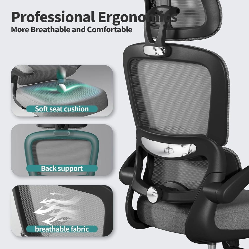 Office Chair Ergonomic Desk Chair, 330 lbs Home Mesh Desk Chair with Wheels, Comfortable Gaming Chair, High Back Office Chair