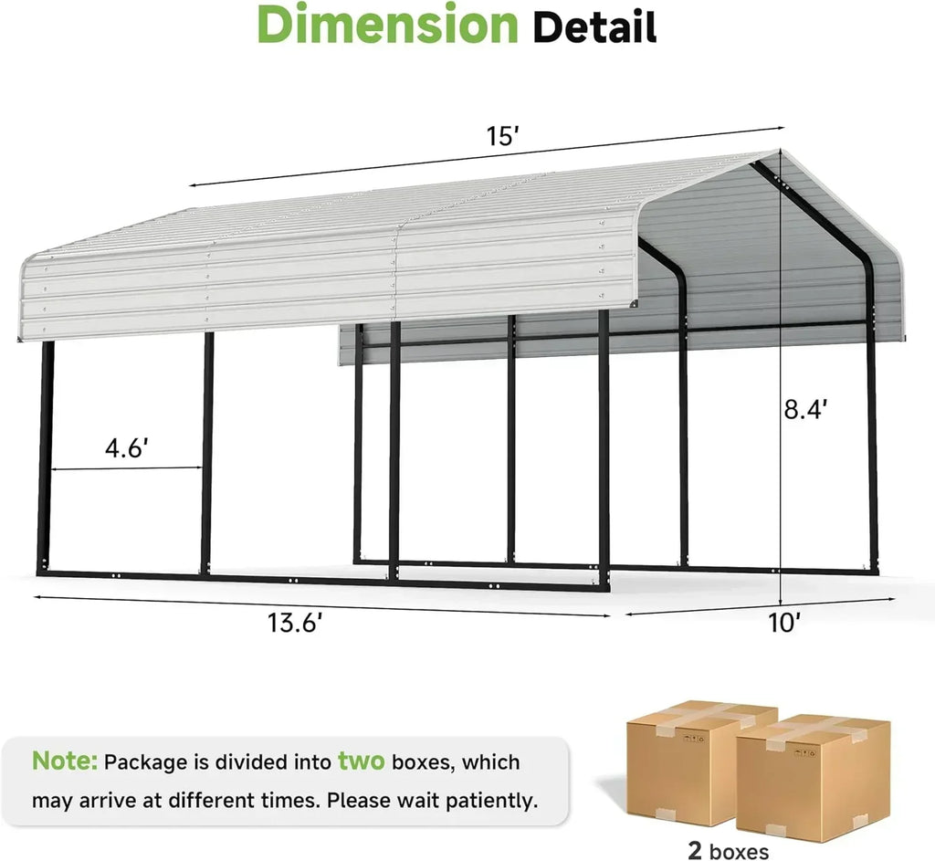 10'x15' Heavy Duty Metal Carport Outdoor Garage Car Shelter Shade with Heavier Frame