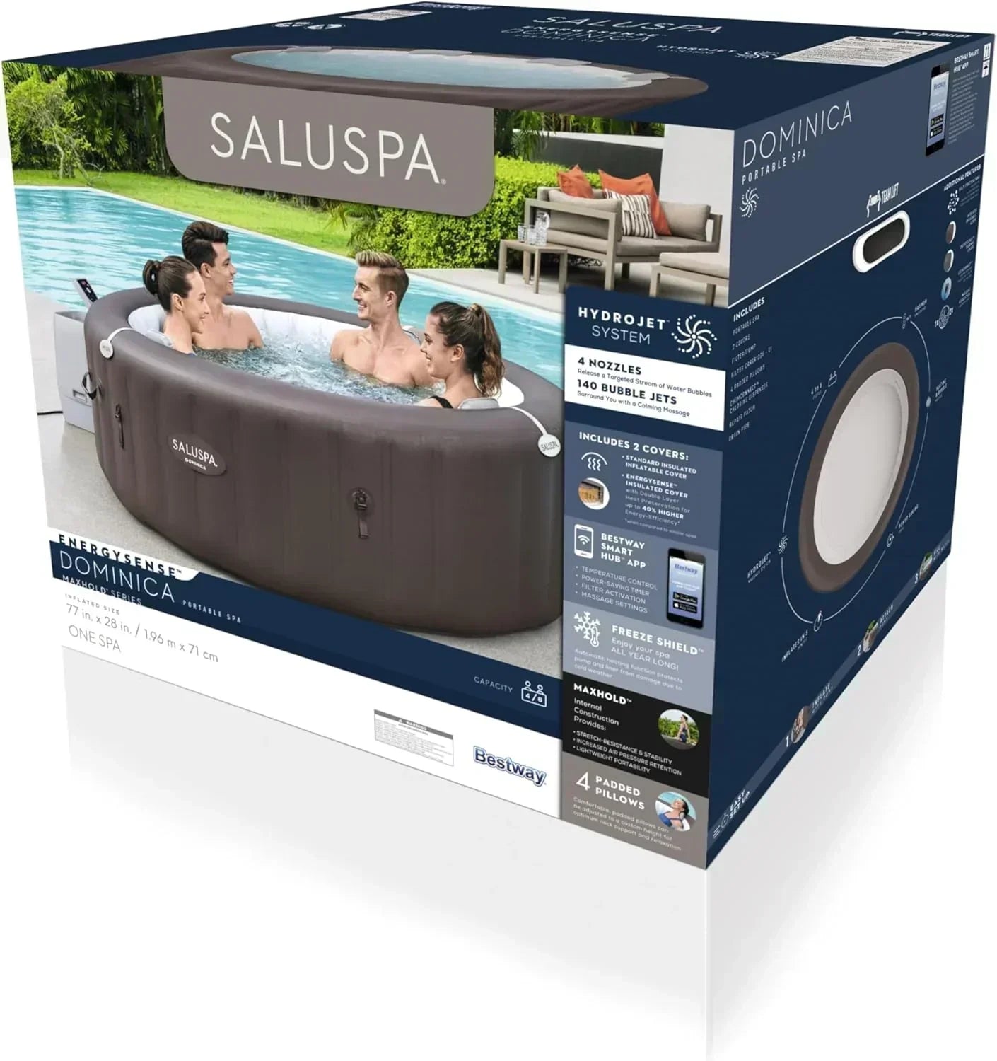 Bestway SaluSpa Miami EnergySense AirJet Inflatable Hot Tub Spa 71 x 26 Portable Hot Tub